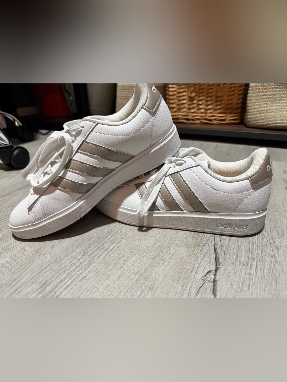 Adidas white sneakers with gold stripes - Women's Casual Trainer